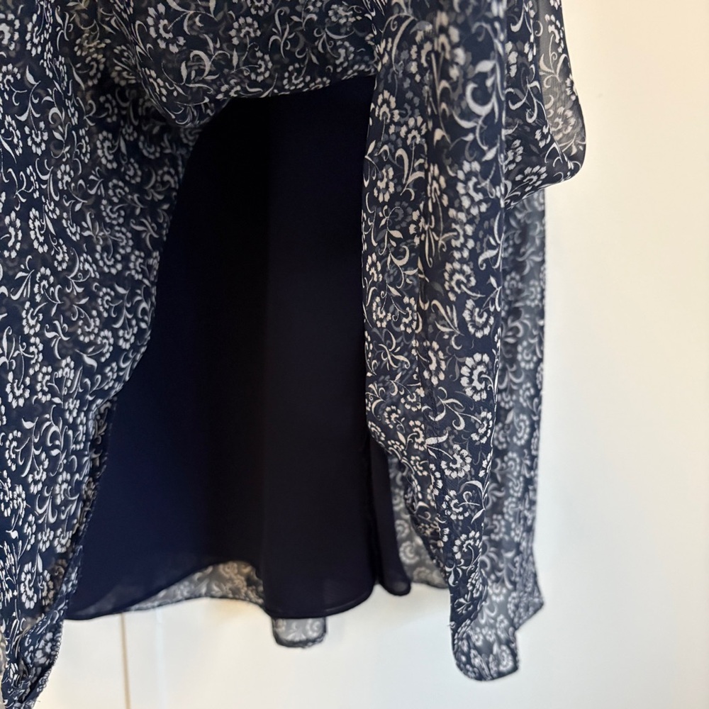 Navy and White Floral Patterned Vintage Chiffon Skirt - Picture 3 of 6